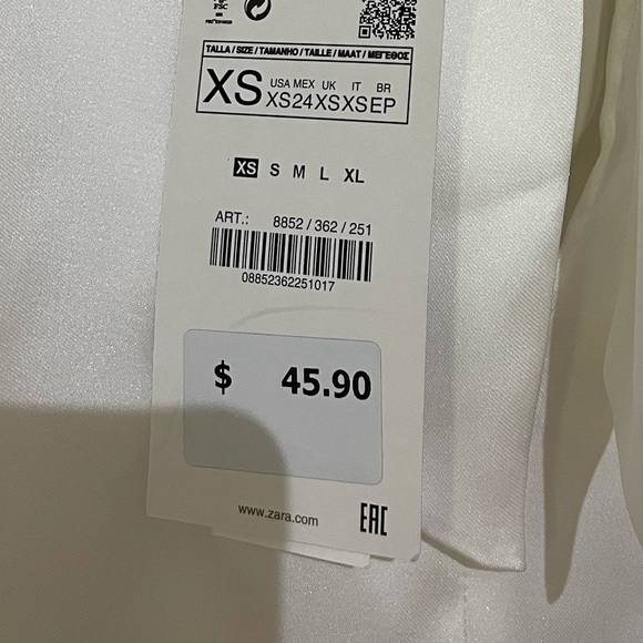 Zara White Satin Long Sleeves Blouse and Bow Tie with Gold Buttons XS NEW - Picture 10 of 10